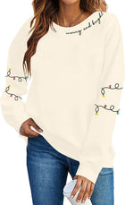 Women's Christmas Light Print Sleeve Crewneck Jumper - Apricot