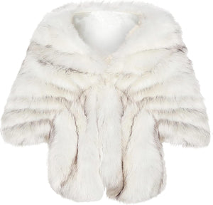 Women's Faux Fur Evening Wrap Cape – Hook-and-Eye Closure