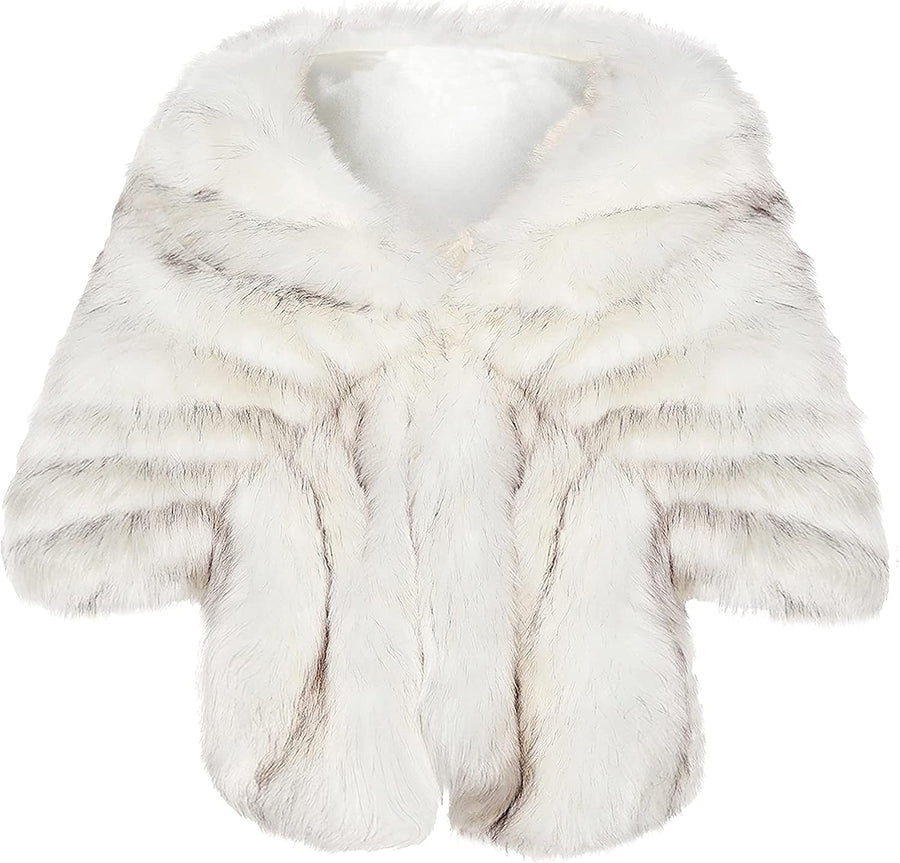 Women's Faux Fur Evening Wrap Cape – Hook-and-Eye Closure