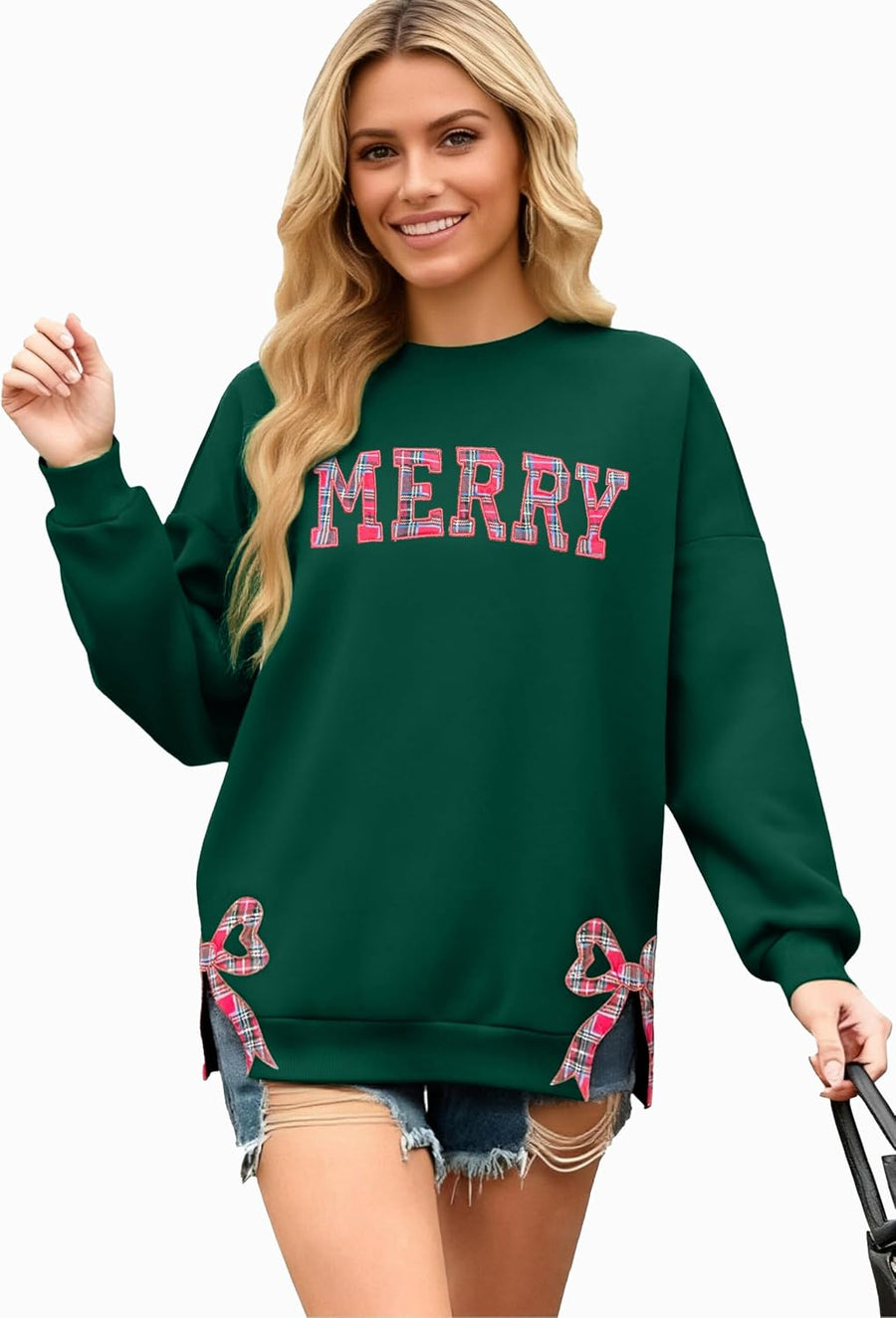Women's Embroidered Side Bow 'Merry Christmas' Jumper