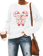 Women's Candy Cane Graphic Vintage Christmas Jumper - Candy White