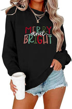 Women's 'Merry and Bright' Embroidered Crewneck Jumper - Black