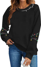 Women's Christmas Light Print Sleeve Crewneck Jumper - Black