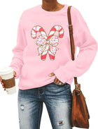 Women's Candy Cane Graphic Vintage Christmas Jumper - Candy Pink