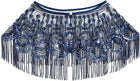 Women's Beaded Sequin Fringe Evening Cape Shawl - Navy Blue