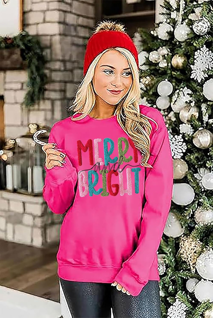 Women's Chenille Patch 'Merry and Bright' Christmas Jumper