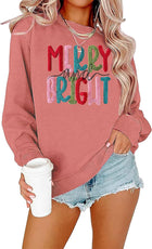 Women's Chenille Patch 'Merry and Bright' Christmas Jumper - Dusty Pink