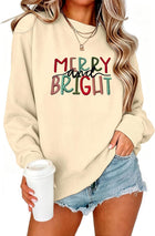 Women's 'Merry and Bright' Embroidered Crewneck Jumper - Apricot