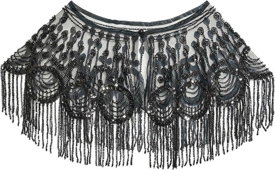 Women's Beaded Sequin Fringe Evening Cape Shawl