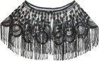 Women's Beaded Sequin Fringe Evening Cape Shawl - Black