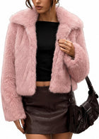 Women's Two-Tone Faux Fur Cropped Jacket – Lapel Collar - Pink & White