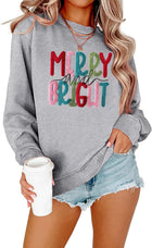 Women's Chenille Patch 'Merry and Bright' Christmas Jumper - Light Grey