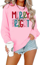 Women's Chenille Patch 'Merry and Bright' Christmas Jumper - Pink