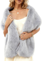 Women's Faux Fur Shawl Stole – Evening Wrap - Grey