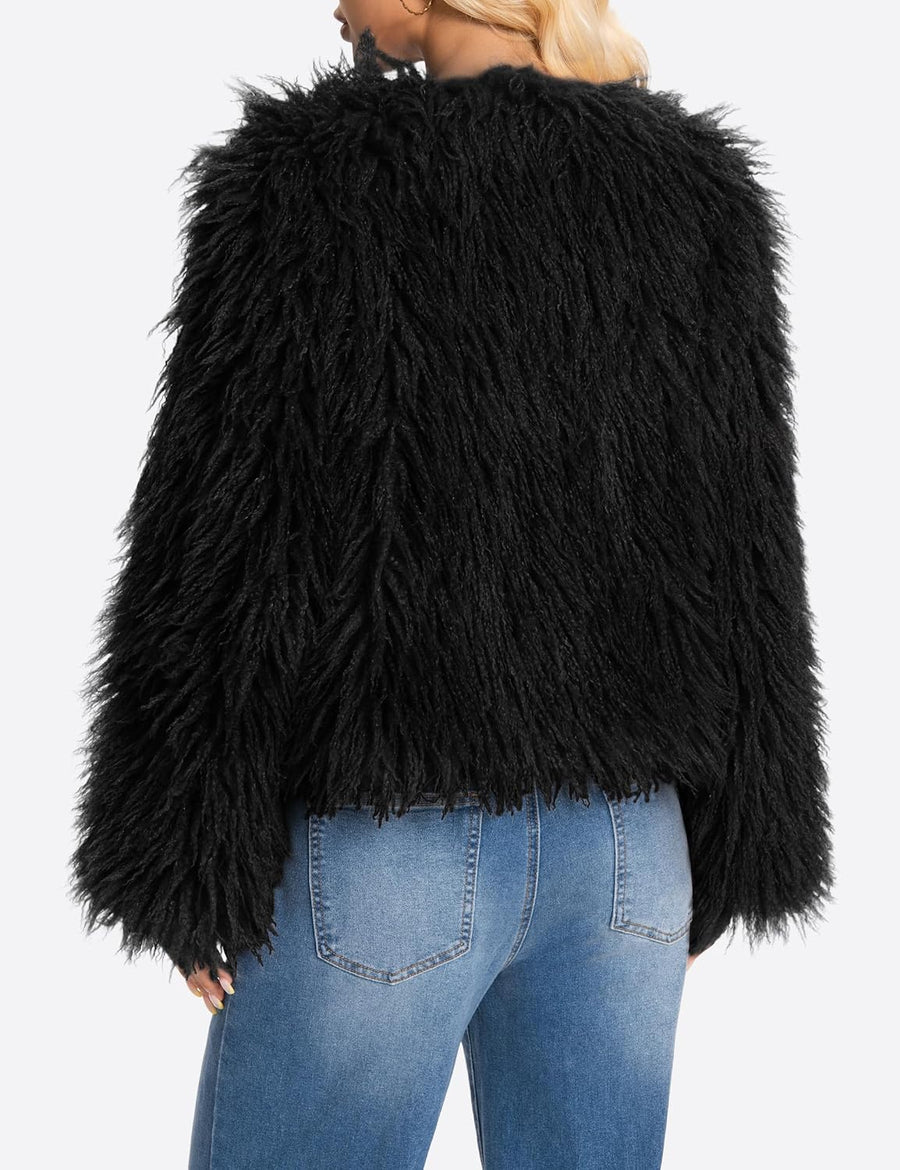 Women's Fuzzy Faux Fur Jacket – Concealed Button Closure