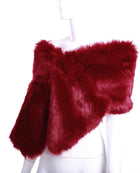 Women's Long Faux Fur Stole – Soft Bolero Wrap - Burgundy