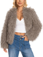 Women's Fuzzy Faux Fur Jacket – Concealed Button Closure - Khaki