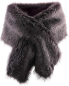 Women's Long Faux Fur Stole – Soft Bolero Wrap - Dark Grey