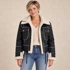 Women's Cropped Aviator Jacket with Oversized Collar and Zip Fastening - Black