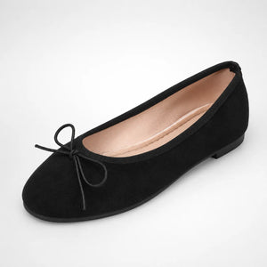 Ballerine femme noire nœud papillon plate bout rond confortable - vue face