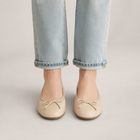 Women's Beige Soft Round-Toe Ballet Flats with Bow - Beige