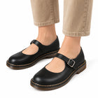 Women's Mary Jane Ballet Flats with Vintage Buckle Strap - Black