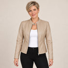 Women's Biker Jacket – Faux Leather Full Zip High Collar - Apricot