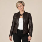Women's Biker Jacket – Faux Leather Full Zip High Collar - Black