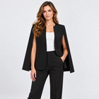 Women's Open-Front Cape Blazer with Split Sleeves - Black