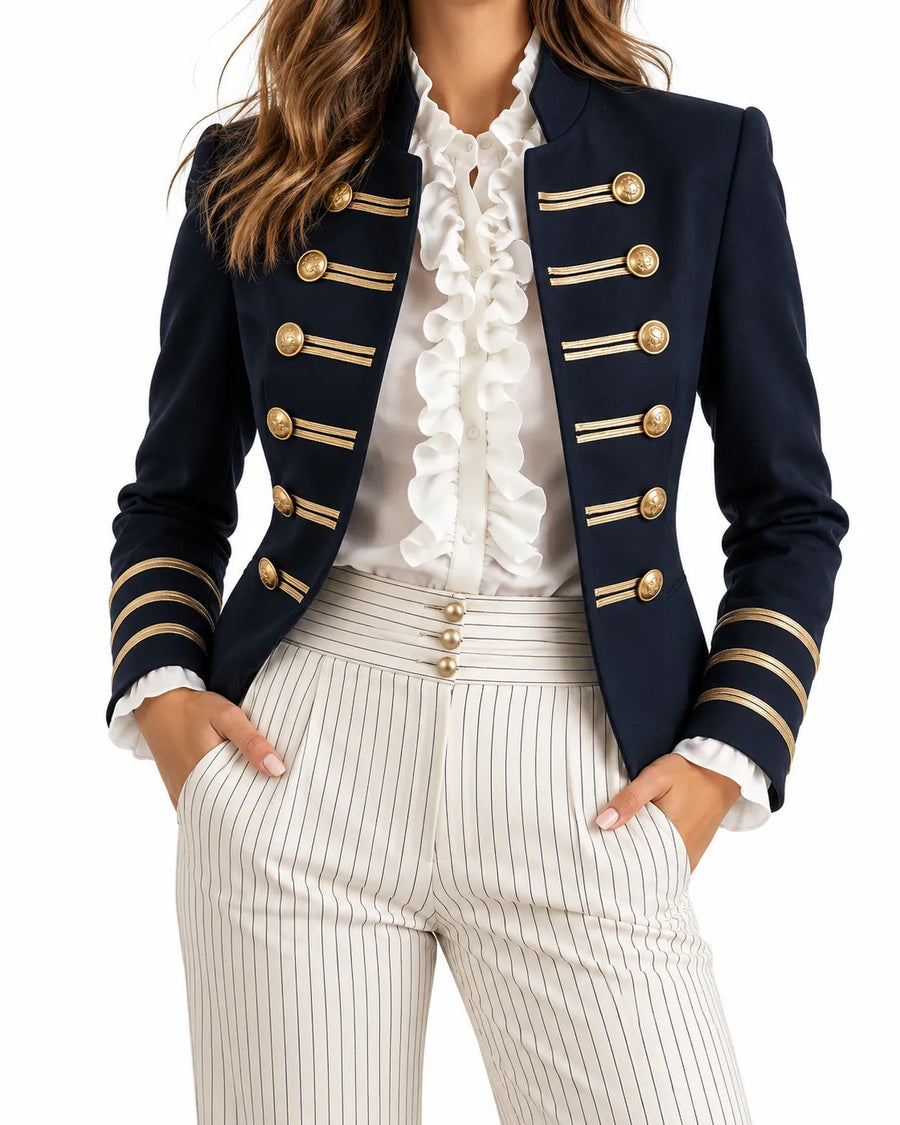 Blazer Femme Style Officier à Boutons Dorés Veste de Bureau Automne - photo produit 2