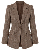 Women's Tartan Blazer – Checked Tailored Jacket - Brown