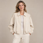 Women's Bomber Jacket – Suede Effect Turn-Down Collar Ribbed Cuffs - White