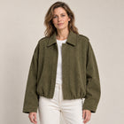 Women's Bomber Jacket – Suede Effect Turn-Down Collar Ribbed Cuffs - Green