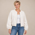 Women's Bomber Jacket – Lightweight Zip-Up Round Neck Relaxed Cut - Beige