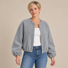 Women's Bomber Jacket – Lightweight Zip-Up Round Neck Relaxed Cut - Grey