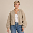 Women's Bomber Jacket – Lightweight Zip-Up Round Neck Relaxed Cut - Khaki
