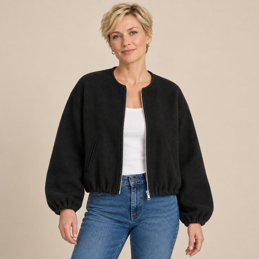 Bomber léger col rond - Noir - studio beige