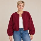 Women's Bomber Jacket – Lightweight Zip-Up Round Neck Relaxed Cut - Red