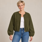Women's Bomber Jacket – Lightweight Zip-Up Round Neck Relaxed Cut - Military Green