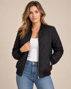 Women's Quilted Bomber Jacket – Cropped Diamond Pattern - Black