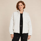 Women's Bomber Jacket – Polka Dot Print Oversized Cropped Zip-Up - White