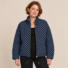 Women's Bomber Jacket – Polka Dot Print Oversized Cropped Zip-Up - Navy