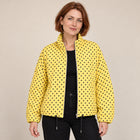 Women's Bomber Jacket – Polka Dot Print Oversized Cropped Zip-Up - Yellow