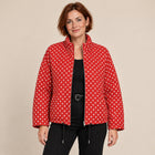 Women's Bomber Jacket – Polka Dot Print Oversized Cropped Zip-Up - Red