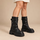Women's Biker Boots – Layered Gaiter Cleated Sole - Black