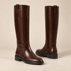 Women's Knee-High Riding Boots – Leather Effect Square Heel - Chocolate
