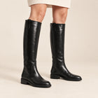Women's Knee-High Riding Boots – Leather Effect Square Heel - Black