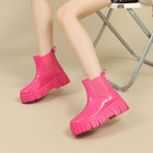 Women's Leather Mid-Calf Chelsea Boots - Rose Red