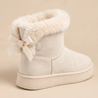 Women's Snow Boots – Faux Fur Collar and Satin Bow - White