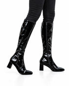 Women's Patent Leather Square-Heel Evening Boots - Black
